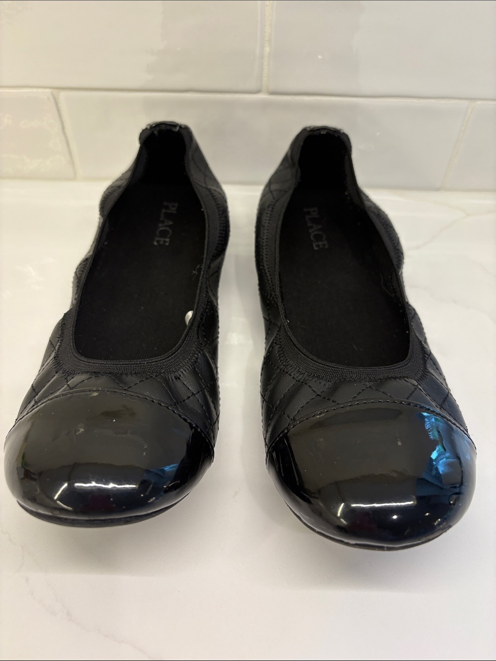 The Children's Place Black Quilted Patent Toe Ballet Flats